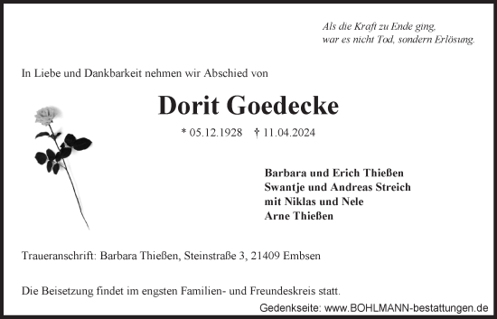 Anzeige von Dorit Goedecke von LZ